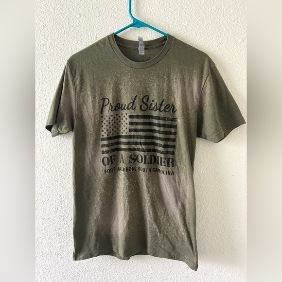 Proud Sister of a Soldier Tee Medium Bleach Dyed Army Green Graphic - Picture 7 of 8